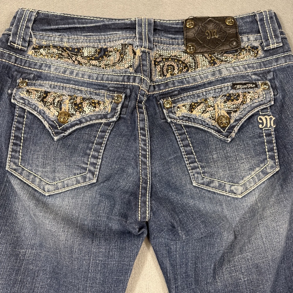 Miss Me Jeans WOMENN 28 Easy Boot Dark Wash EMBELISHED Pockets WHISKERING